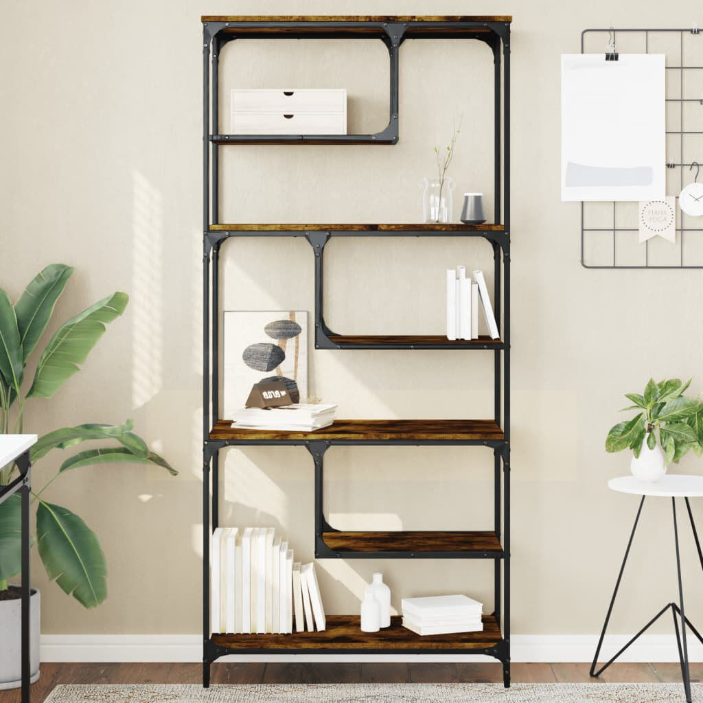 Borough Wharf Emille 176 cm H x 81 cm W Steel Geometric Bookcase Smoked Oak