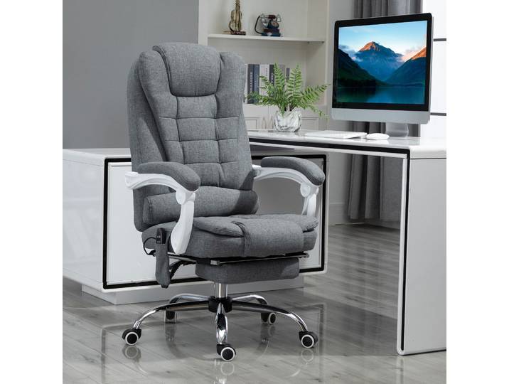 Vinsetto Fauteuil Bureau Massant Chauffant Lin Gris