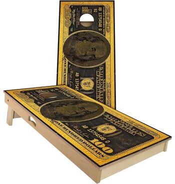 Skip's Garage Gold 100 Bill Outdoor Cornhole Board Set