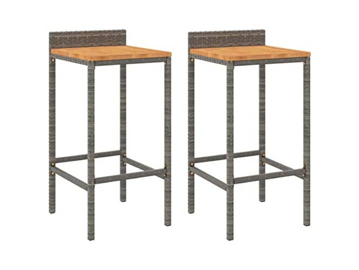 POUFGDR Barhocker, 2-teilig, Grau, Polyrattan, massives Akazienholz Strapazierfähiges Polyrattan, pulverbeschichteter Stahlrahmen, integrierte Fußstütze, einfache Montage, Traglast 110 kg
