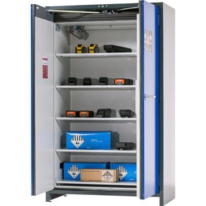 asecos Akku-Lagerschrank ION PRO 90, mit 5 Fachböden, Feuerwiderstand Typ 90, blau, (B/H/T) 120 x 196 x 62cm