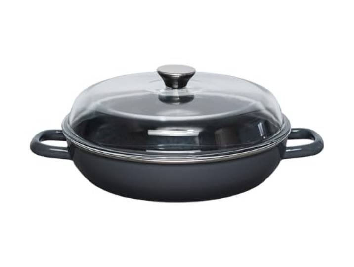 Riess, 0058-003, Schmorpfanne mit Glasdeckel Ø 28cm, DARK GREY, Vol. (rec.): 2,6 Liter, Made in Österreich, LBH: 37,7x29,2x14,1cm, 3,068kg, Schmorpfanne, Emailliert, Kratzfest, Ofenfest