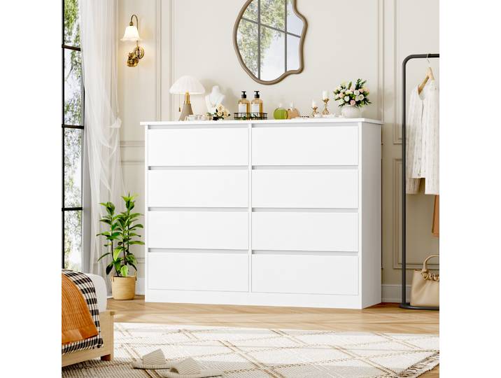 Getone Commode 8 Tiroirs Commode Chambre Armoire de Rangement pour Salon Bureau Couloir Buffet 120x39,5x96 cm