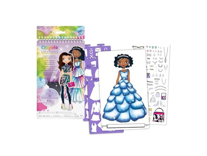 Crayola Creations - Glam Fashion Set, Ontwerp je eigen modecollectie, Tekenset met stencils en stickers, creatieve activiteit voor meisjes, vanaf 8 jaar, 04-1273