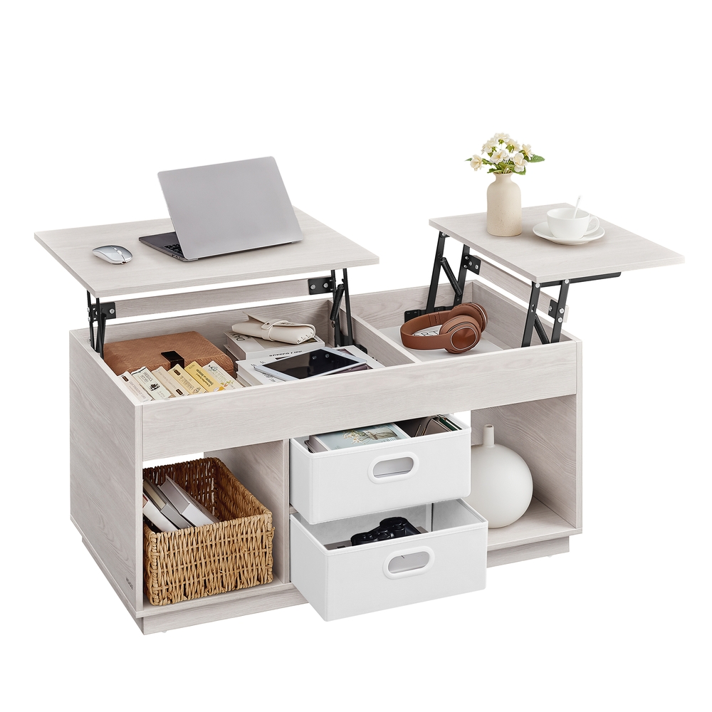 VASAGLE Couchtisch mit 2 Schubladen und Fächern haferflockenbeige LCT210K01