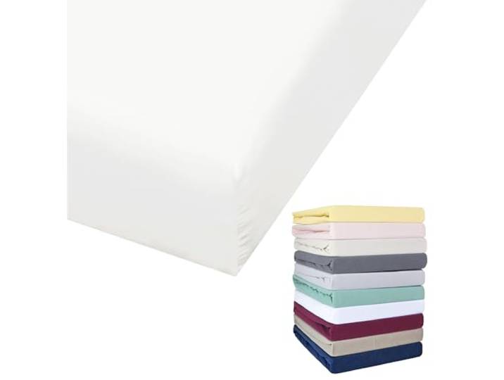 Bierbaum Jersey Spannbettlaken 27cm Steghöhe 90x190-100x200 / 140-160x200 / 180-200x200 cm Grau Gelb Weiß Grün Blau, Farbe:Weiß, Größe:180x200cm Spannbettlaken