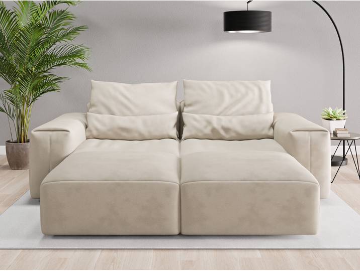 Loveseat Denver - Beige/Braun (Beige) - Vintage Velours