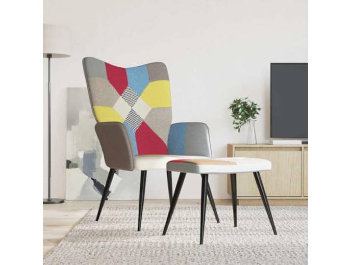 Patchwork-Sessel mit Fußstütze, Relaxsessel aus weichem Stoff Stabiler Stahlrahmen, gepolsterter Schaumstoff, moderner Patchwork-Stil, Salongebrauch, tägliche Entspannung