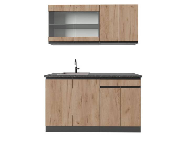Vicco Küchenzeile R-Line, Goldkraft Eiche/Anthrazit, 140 cm J-Shape