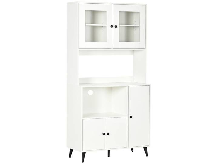 Armoire de cuisine multi-rangement portes vitrées en bois blanc
