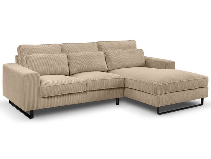 Ecksofa Bolivia rechts mit Rückenkissen , 276cm , Cord , beige