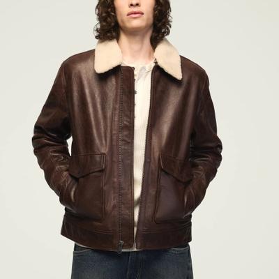 Lucky Brand Leather Aviator Jacket - Men's Clothing Outerwear Jackets Coats in Brown, Size 2XL
