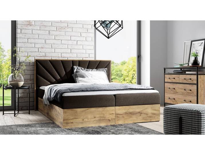 Designer Holzbett Minari mit Stauraum - Braun - 140x200 - Lancelot Eiche - Luxusbetten24