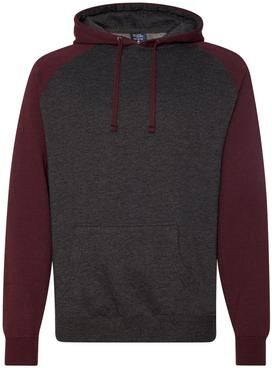 Independent Trading Co. IND40RP Raglan Hooded Sweatshirt in Charcoal Heather/Burgundy Heather size 3XL   Cotton/Polyester Blend IND40R, IND40RPJ1