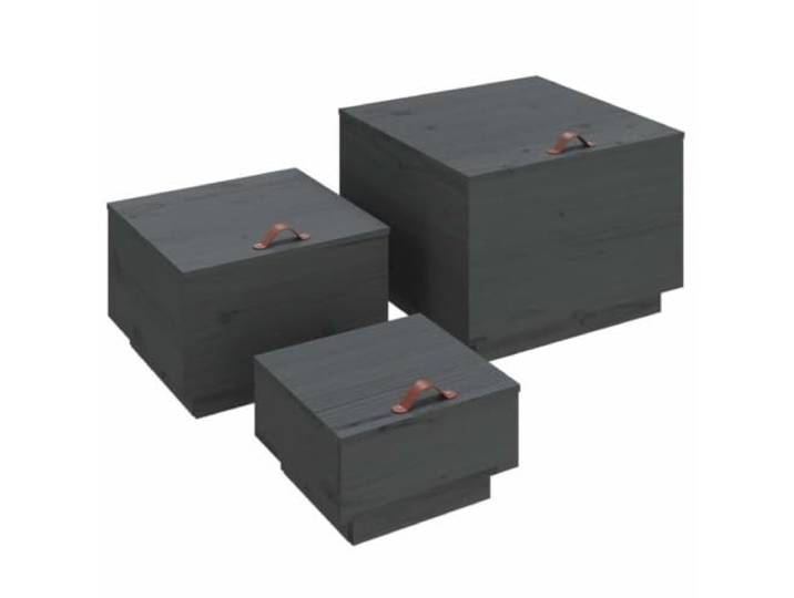 HKLGBVCR Aufbewahrungsboxen und Deckel, 3 Stück, Grau, Massivholz, Kiefer Nützlicher Griff, Montageanleitung im Lieferumfang enthalten, Verwendung von Couchtisch und Beistelltisch