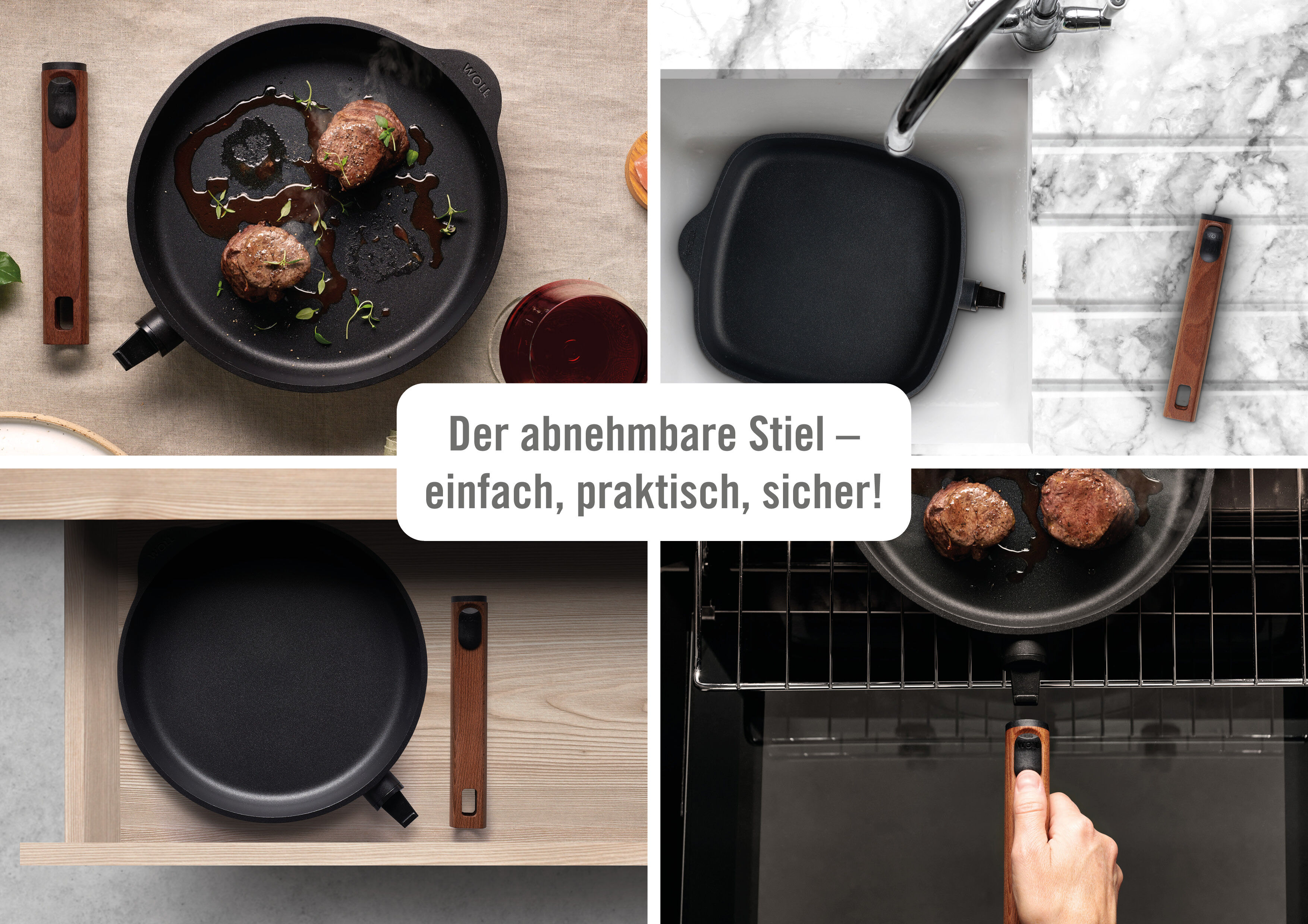 Wok WOLL "MADE IN GERMANY - Eco Logic QXR Guss-Wok- und Rührpfanne", schwarz, H:10cm Ø:28cm, Pfannen, Wok, Diamond-QXR - Beschichtung