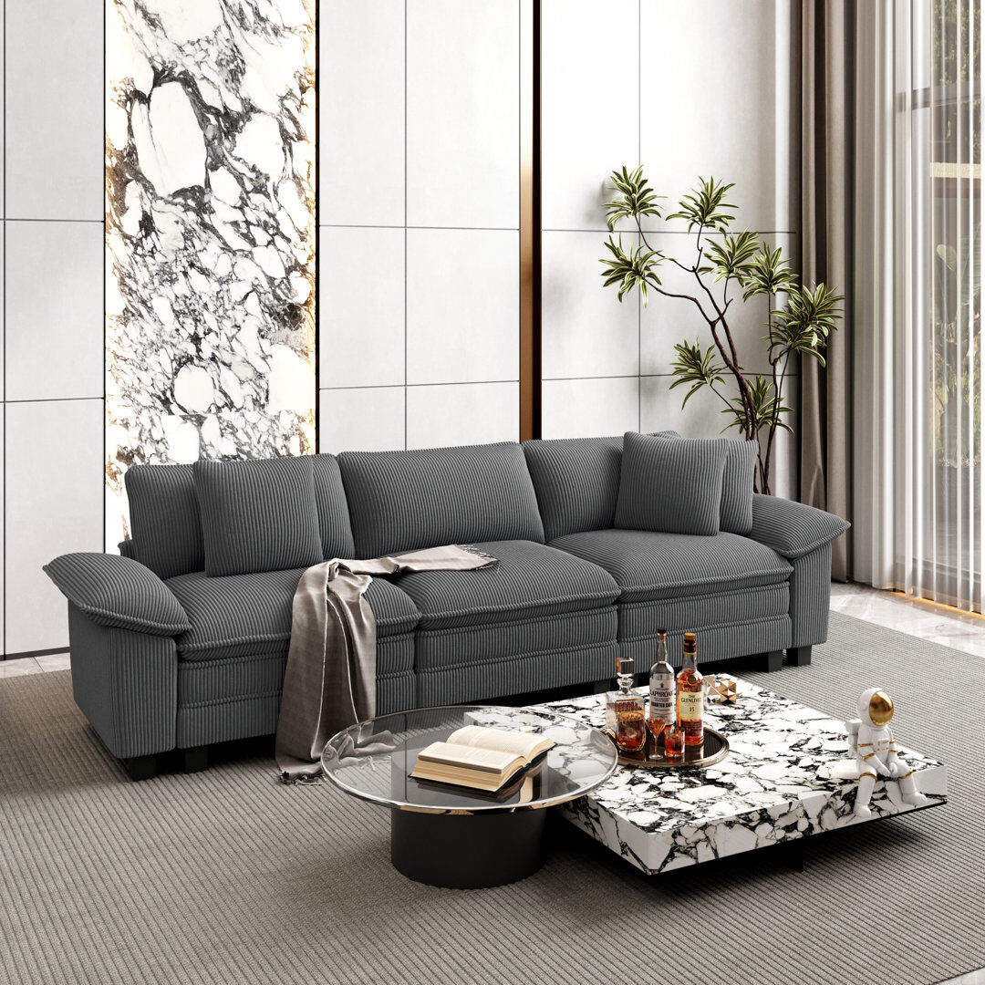 Blue Elephant Chenille Chaise End Sofa Light Grey Corduroy 3