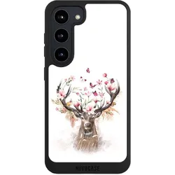 Nivocase Handyhülle für Samsung Galaxy S23 Hülle NIVOpure Case Schwarz Blumen Hirsch Tiere (Samsung Galaxy S23), Smartphone Hülle, Schwarz