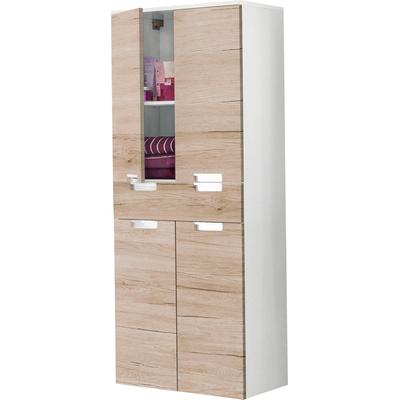 Hochschrank SCHILDMEYER "Mars, Hochschrank, melaminharzbeschichtet,Made in Germany, B: 65 cm", weiß (weiß, eichefarben natur), B:65cm H:157,5cm T:35cm, Schränke, Hochschrank, Solide Verarbeitung - Dieses Produkt ist in Deutschland gefertigt