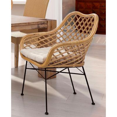 Rattanstuhl HOME AFFAIRE, gelb (honigfarben, schwarz, honigfarben), B:64cm H:90cm T:63cm, Geflecht Rattan, Stühle, Rattanstuhl, ohne Sitzkissen