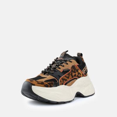 Plateausneaker BUFFALO "YUNO", Damen, Gr. 39, braun (leo, schwarz), Lederimitat, Textil, Schuhe Plateausneaker, Chunky-Sneaker in Leo-Optik, Leichtgewicht