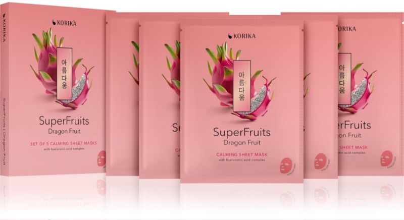KORIKA SuperFruits Dragon Fruit - Set of 5 Calming Face Sheet Masks face mask set at a reduced price with soothing effect 5x25 g