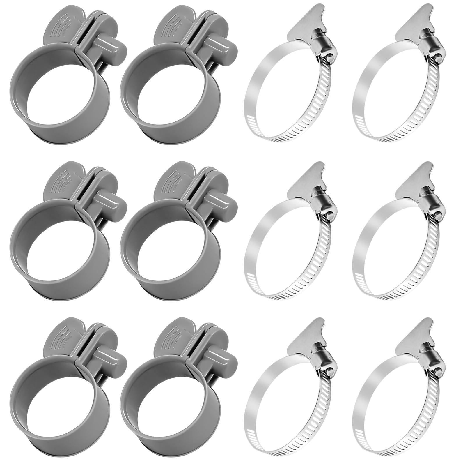 Dripio Set van 12 klemmen voor zwembadslangen, 1 1/4 inch, inclusief 6 spanbanden