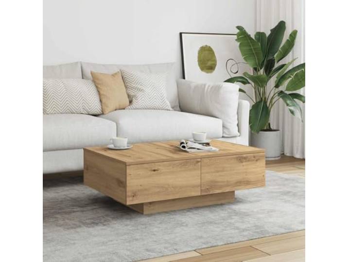 HEFZGDB Artisan-Eiche Couchtisch 90x60x31 cm Holzwerkstoff mit Stauraum, Stabiler Tischplatte und pflegeleichter Oberfläche für Wohnzimmer, langlebiges Wohnaccessoire.