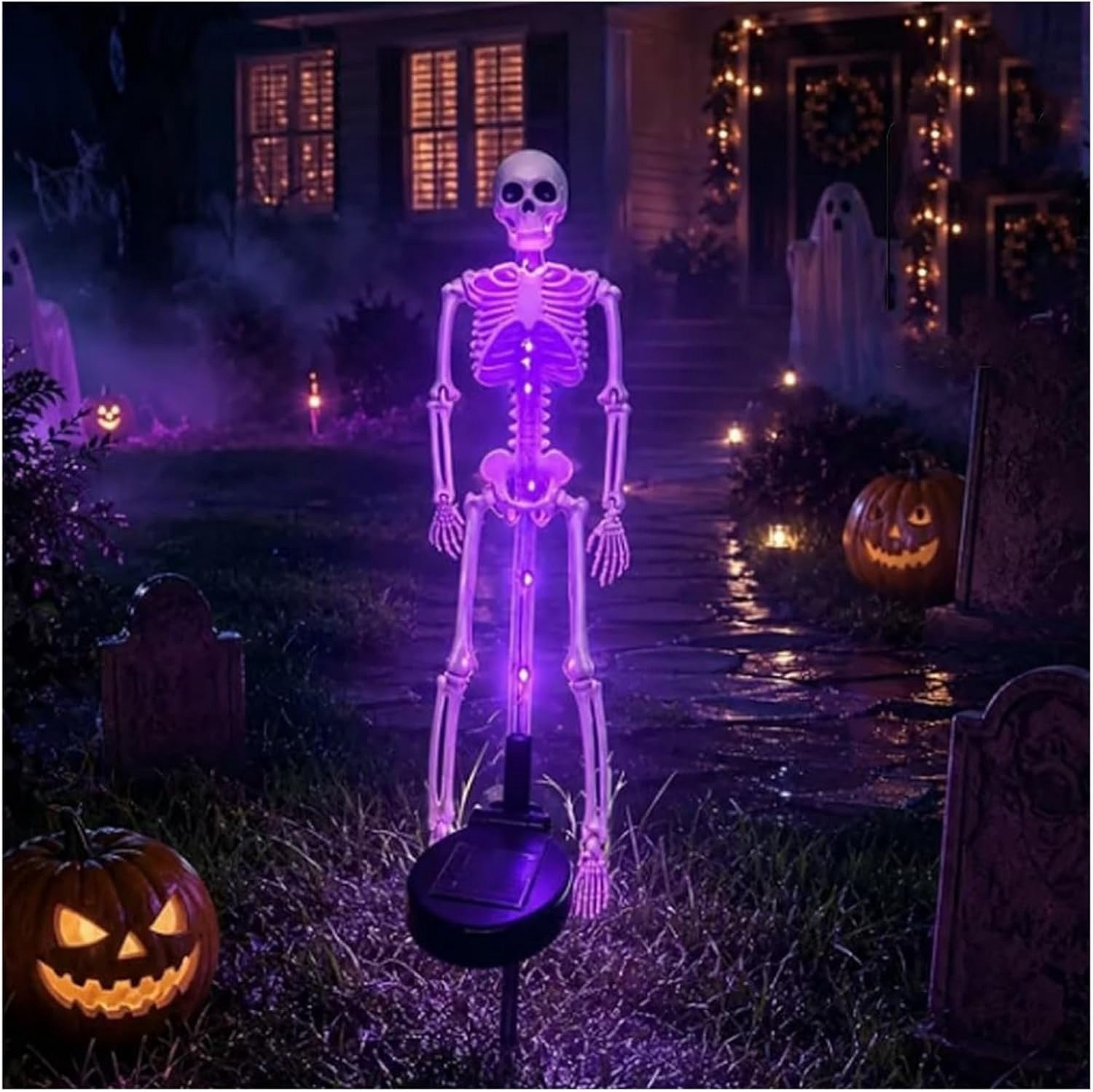 YAGXIG Solar Tuinverlichting met Schedel en Paars LED-licht voor Halloween Decoratie