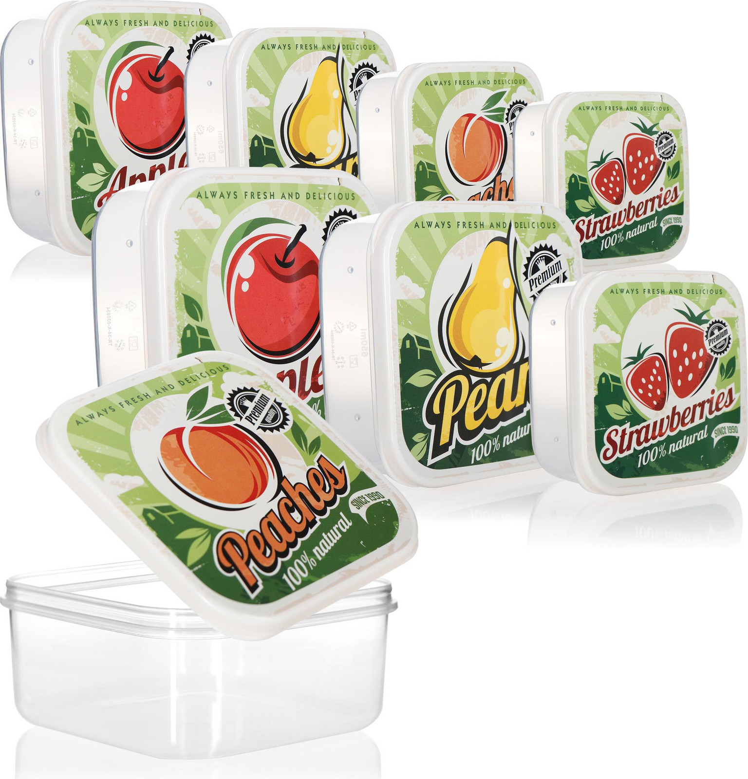COM-Four 8-delige set voorraadbakken en lunchboxen in 4 maten, kunststof