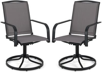 Costway Outdoor Swivel Chairs Set of 2 with High Back and Breathable Seat-Gray