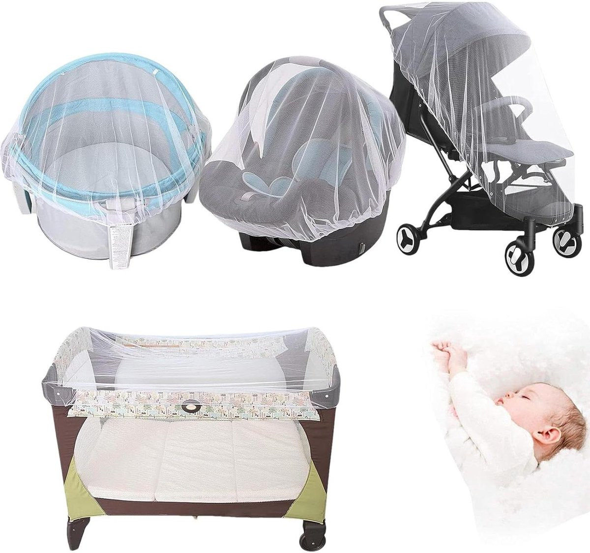 Wit Muggennet voor Kinderwagen en Babybed met Honingraatstructuur