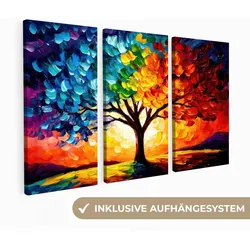 LEINWANDBILD 3er Set Baum - Farbenfroh - Malerei-Look - Abstrakt 120x80 cm