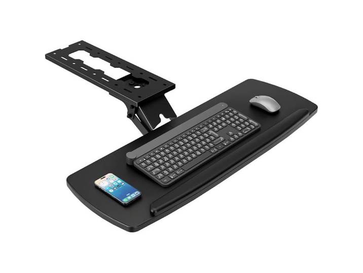 Support clavier sous bureau avec tiroir réglable en hauteur coulissant pivotant 360° ergonomique fixation sous 28'' x 11''