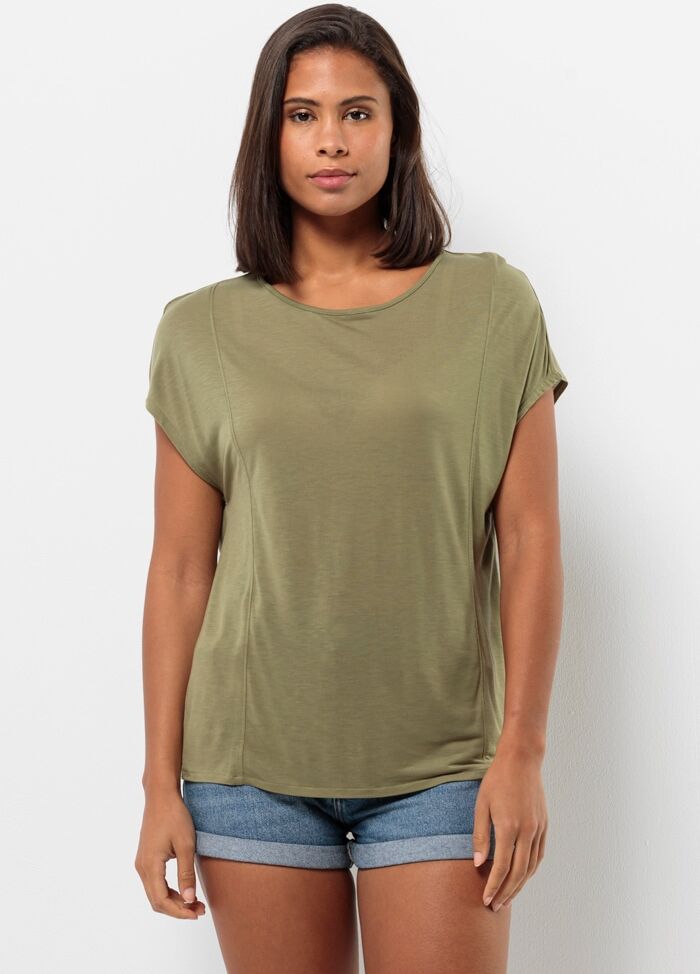 Rundhalsshirt JACK WOLFSKIN "MOLA T W", Damen, Gr. S (36), grün (bay, leaf), 100% LYOCELL, Shirts Rundhalsshirt