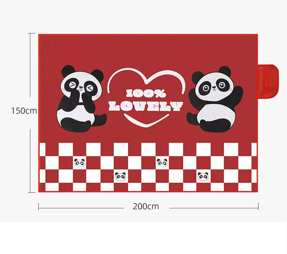 INF Tapis de Pique-Nique Panda Cœur Rouge - Imperméable & Pliable pour l'Extérieur