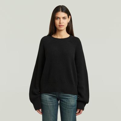 Strickpullover G-STAR "Unit Crew Knit wmn", Damen, Gr. S, dk schwarz, Strick, Obermaterial: 60% Baumwolle, 40% Polyester, unifarben, oversize hüftbedeckend, Rundhals, Raglanärmel Rippstrickbündchen, Pullover Strickpullover, mit Rundhals, oversize