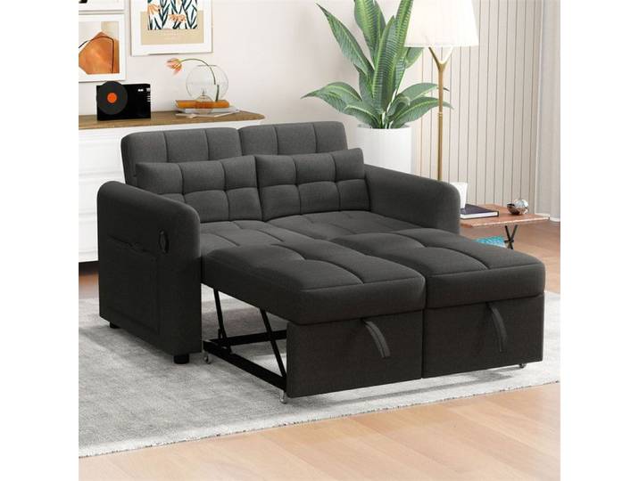 DRIPEX Canapé Convertible 3 en 1 avec dossier réglable Canapé-lit en 2 places avec USB poches 2 coussins Gris