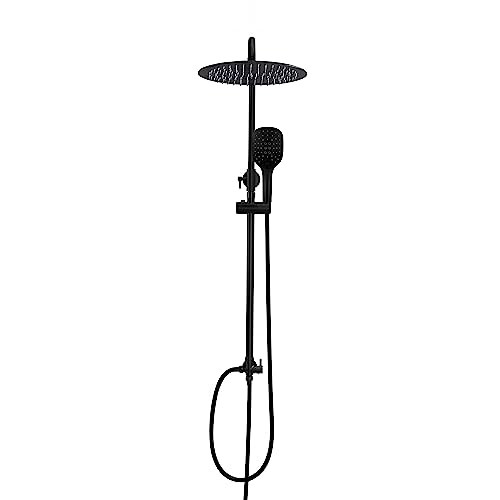 Görbach Regendouche Systeem Zwart, RVS 304, Hoogte Verstelbaar, Hoofddouche D25cm