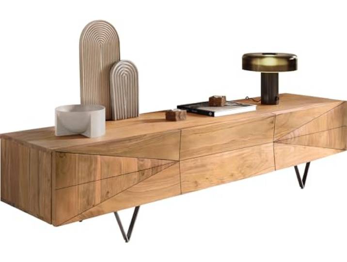 Fernsehtisch Wyatt Akazie Natur 175 cm 2 Türen 1 Klappe Designer Lowboard