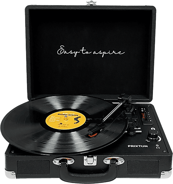 Tocadiscos - Prixton VC400BK, Reproductor Vinilo, Bluetooth, USB, Altavoces Incorporados, Diseño de Maleta, Negro