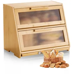 VEVOR Doppellagiger Brotkasten für Küchentheke Brotbehälter Brotbox Brot-Organizer aus Holz für selbstgebackenes Brot, Aufbewahrungsbehälter mit gewellter Acryl-Türplatte, Brotaufbewahrung Natur