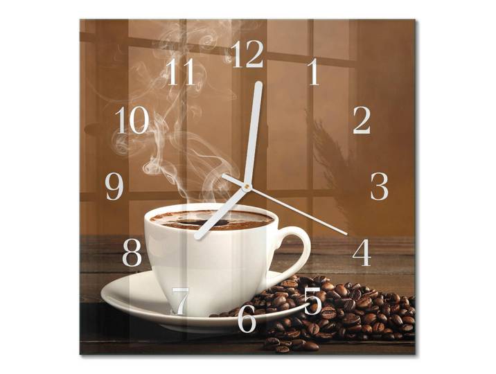 Tulup Wanduhr 30x30 cm - Kaffee, Braun, Glas, Quadratisch, 30x30x0.4 cm, Dekoration, Uhren, Wanduhren