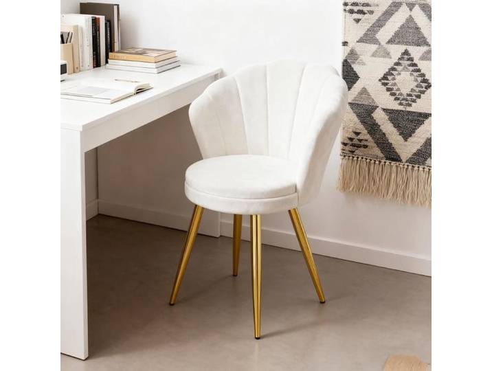Fauteuil DHHOZAMZ Fauteille Coquillage Fauteuilet Salon Velours Fauteuilet Blanc Scandinave Pieds en Métal Plaqué Or
