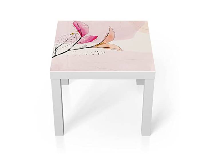 DEQORI Glastisch weiß klein 55x55 cm Motiv Hineinragende Zweige ausgefallener Beistelltisch aus Glas Hochglanz Couchtisch fürs Wohnzimmer moderner Couch Tisch mit Design