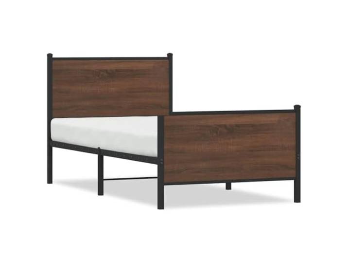 PUGYNBK Bettgestell aus Metall, Braun, Eiche, 80 x 200 cm Basis mit Kopfteil, Stahlleisten, Stauraum, atmungsaktive Halterung