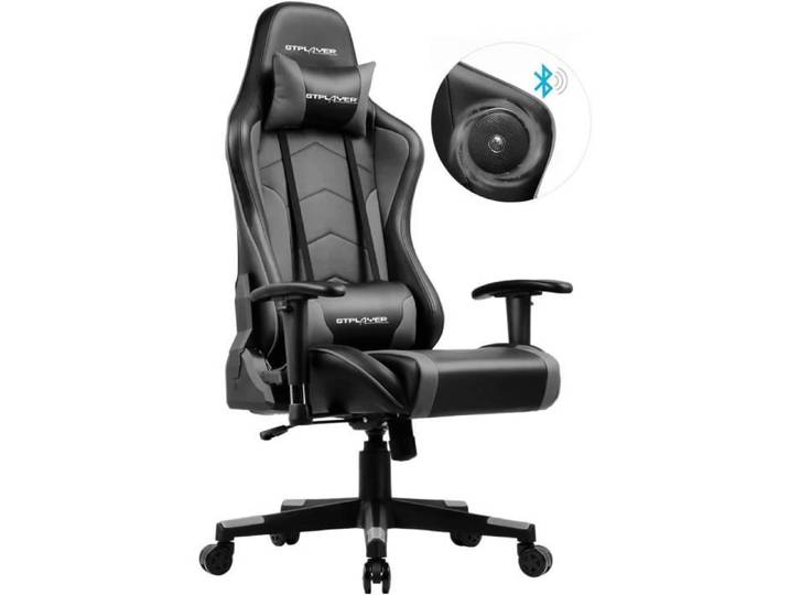 Chaise Gaming - GTPLAYER - Music - Haut-parleur Bluetooth - Design ergonomique - Cuir PU gris réglable
