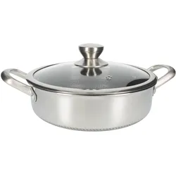 Cheffinger Bratpfanne aus Premium-Edelstahl mit Antihaftbeschichtung in Wabenform mit Deckel 24cm, Pfanne + Kochtopf, Silber