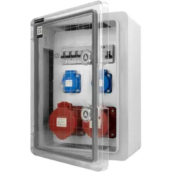 Baustromverteiler 16A 32A CEE 2×230V Gehäuse mit transparenter Tür und VDE-Sicherheitsvorrichtungen Doktorvolt DV-6777-D
