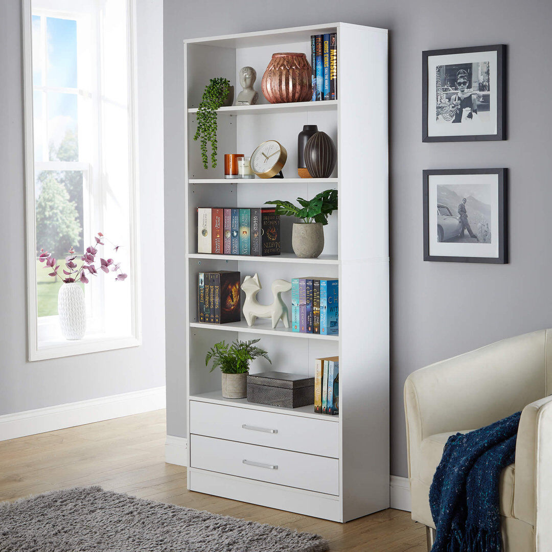 17 Stories Sarahya 2 Drawer 5-Tier Bookcase Shelving Storage Unit White